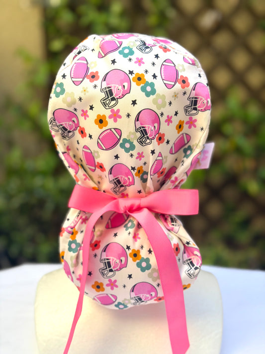 Football girly Ponytail Scrub Cap