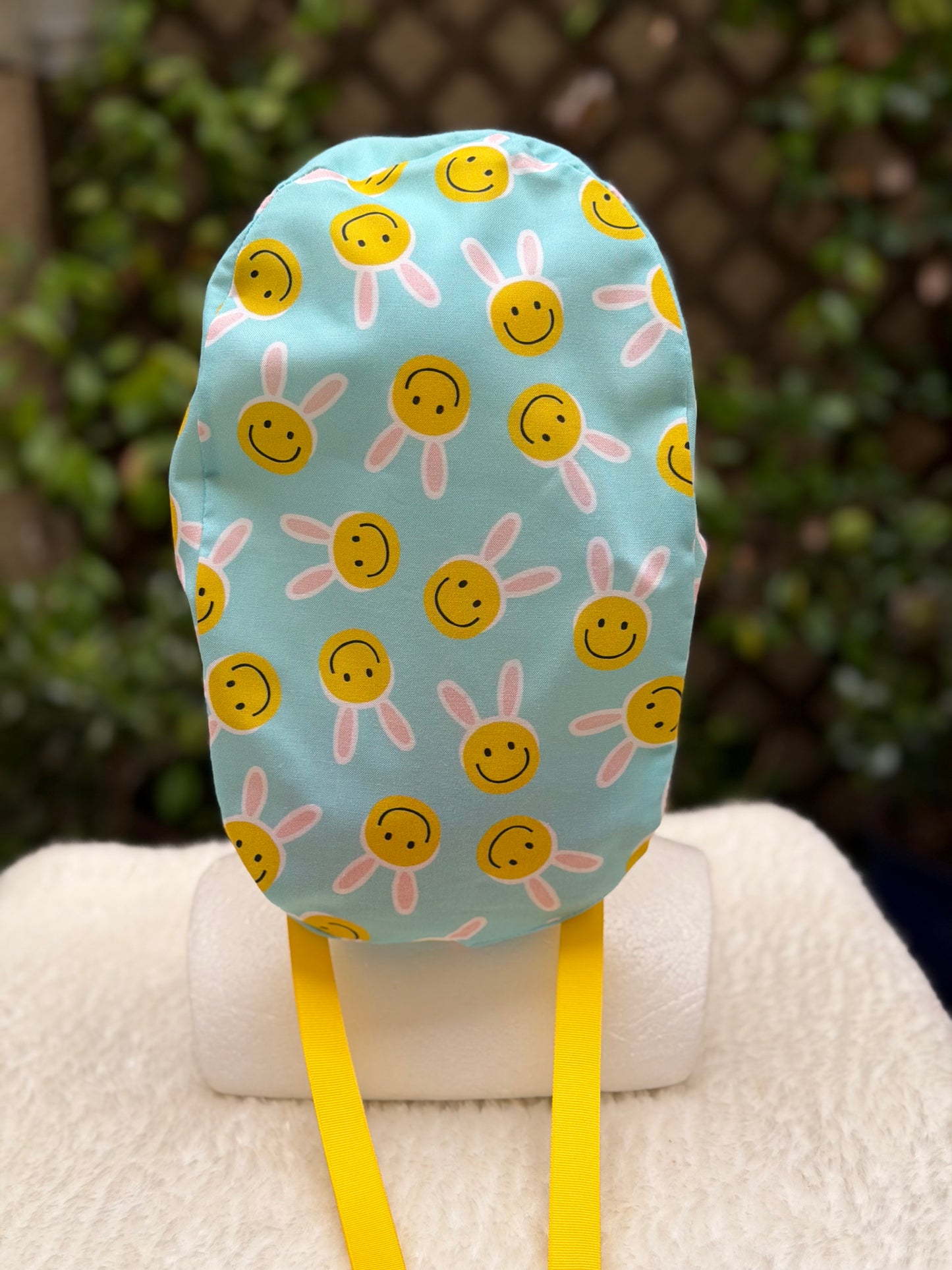 Happy Face Easter Bunny Ponytail Scrub Cap