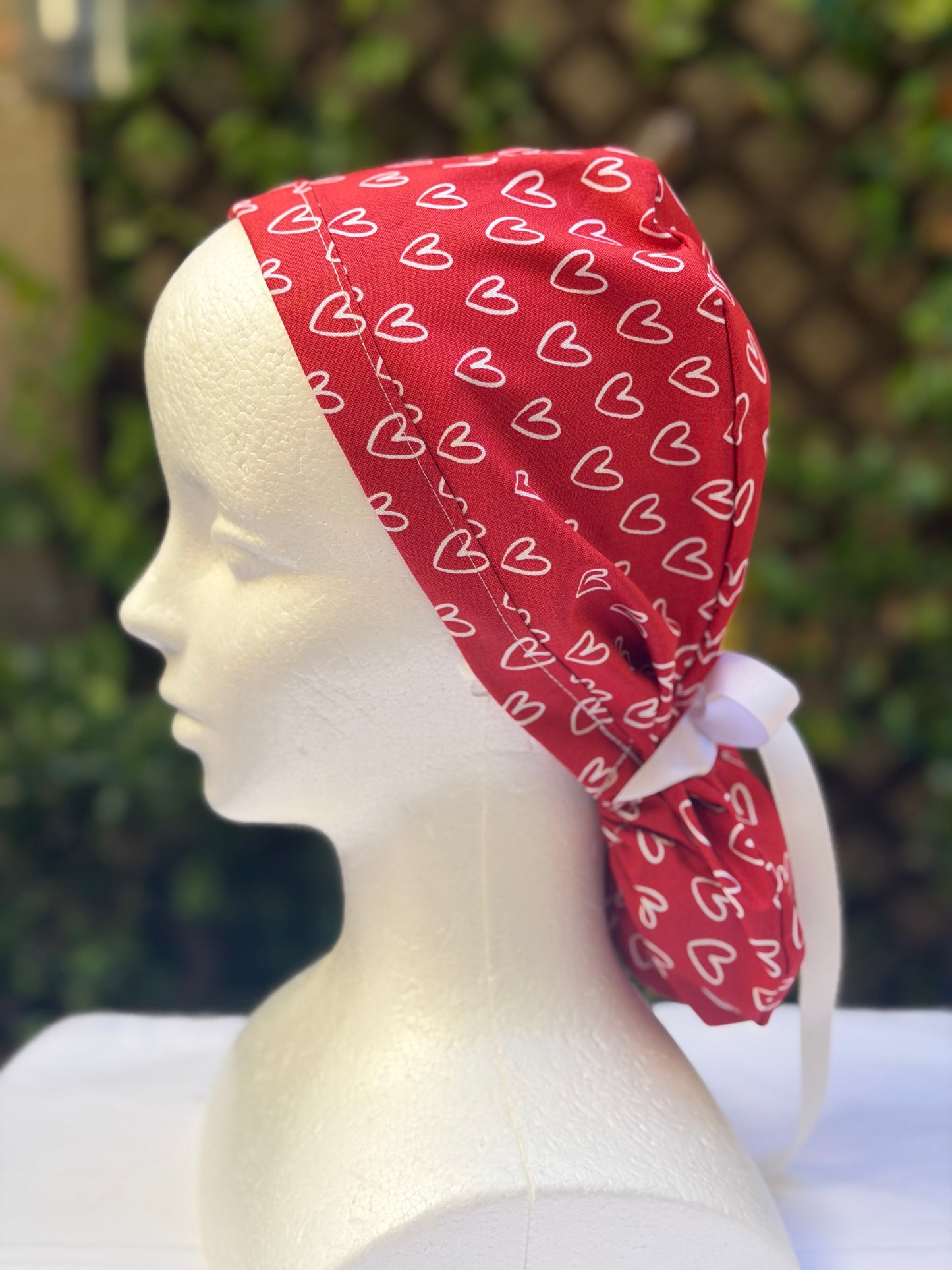 White Hearts and bows Valentines scrub cap