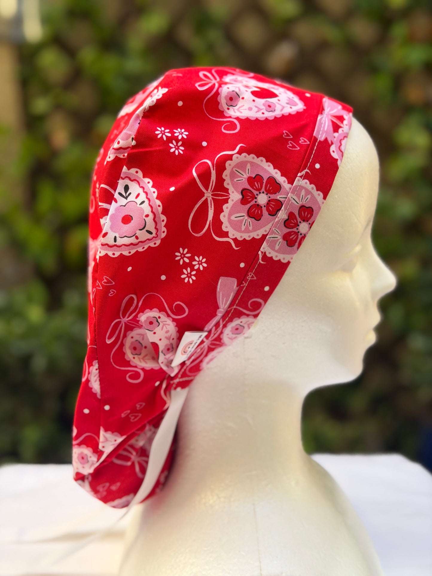 Hearts and bows Valentines scrub cap