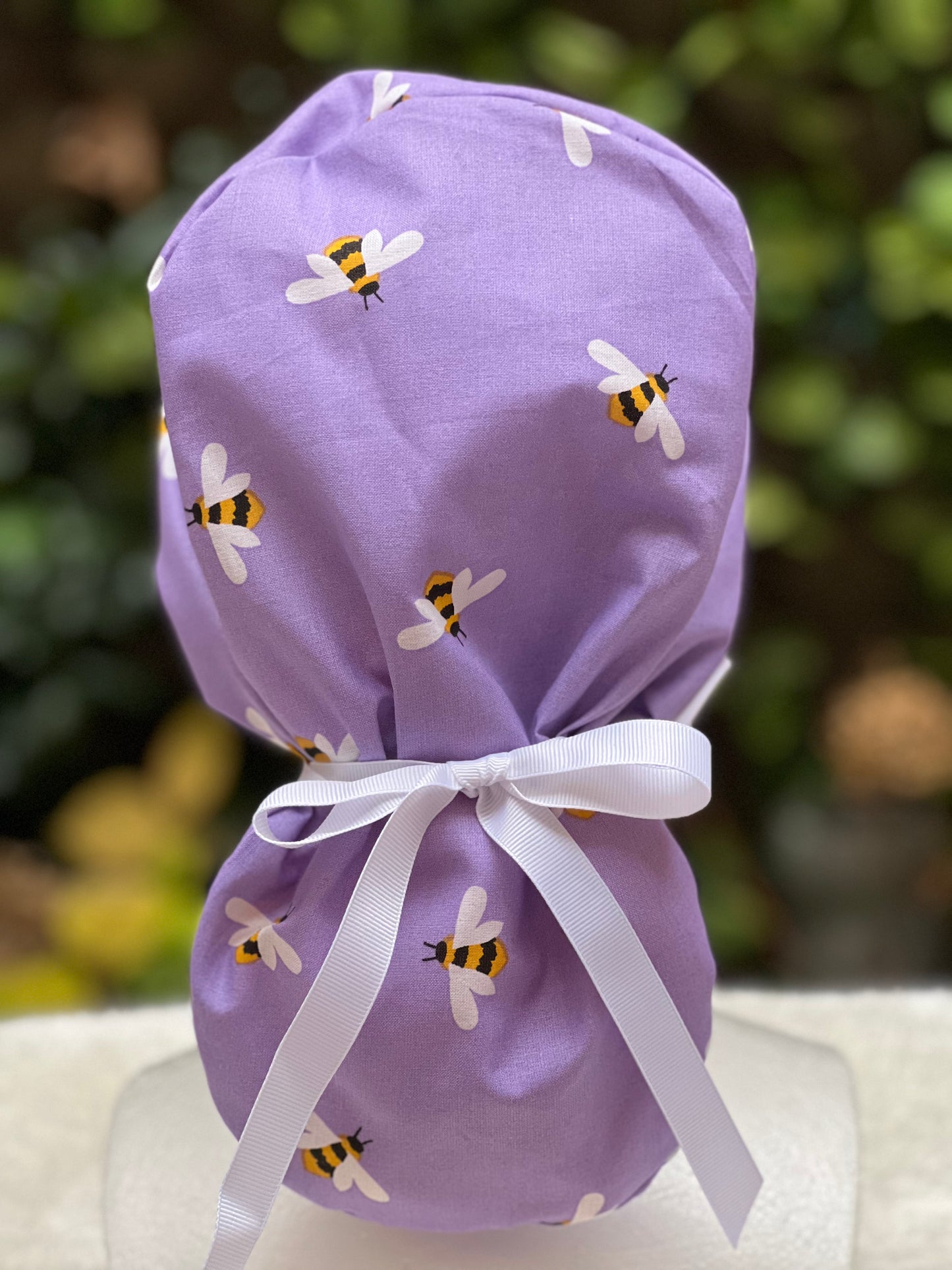 Purple Bees Ponytail Scrub cap