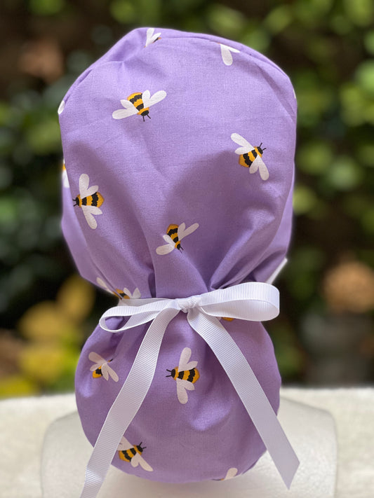 Purple Bees Ponytail Scrub cap