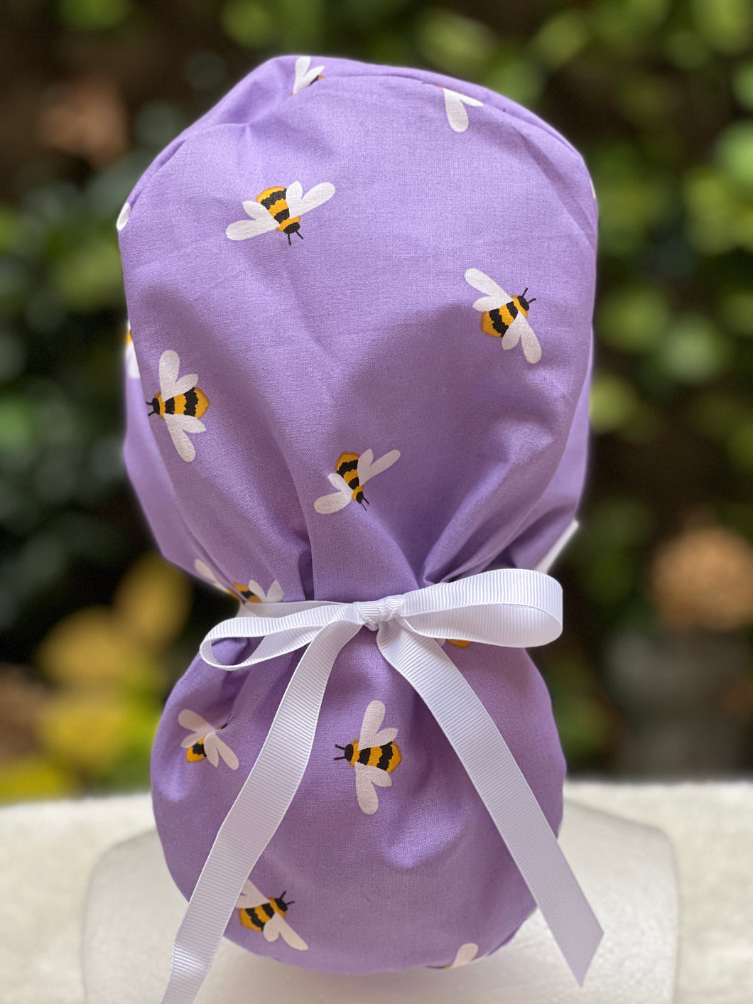 Purple Bees Ponytail Scrub cap