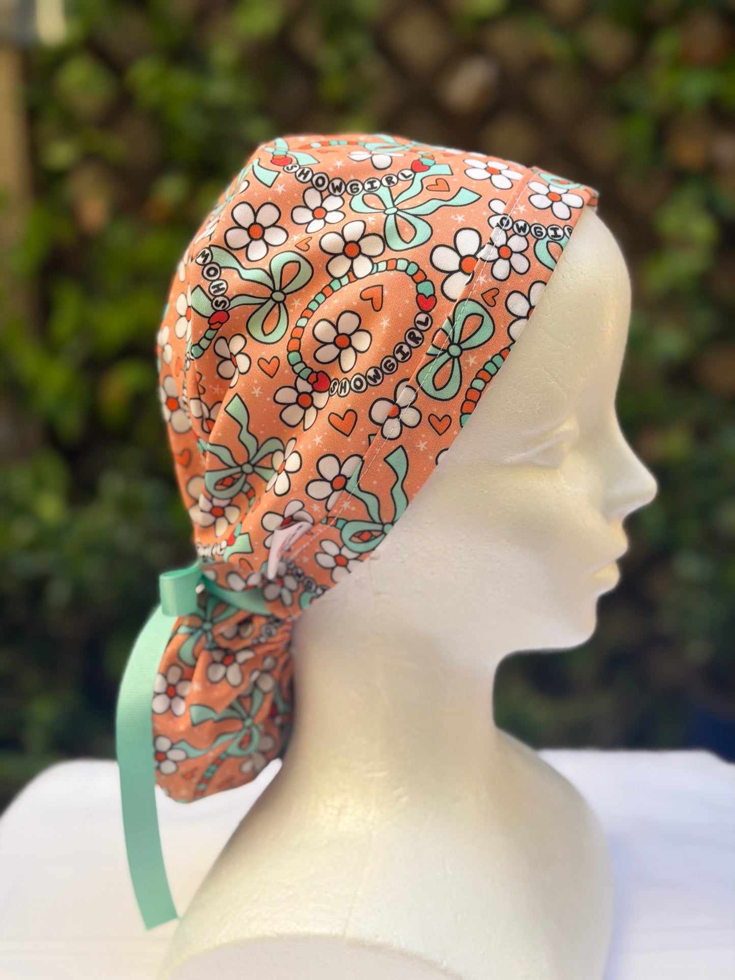 Showgirl with Caution Ponytail Scrub Cap