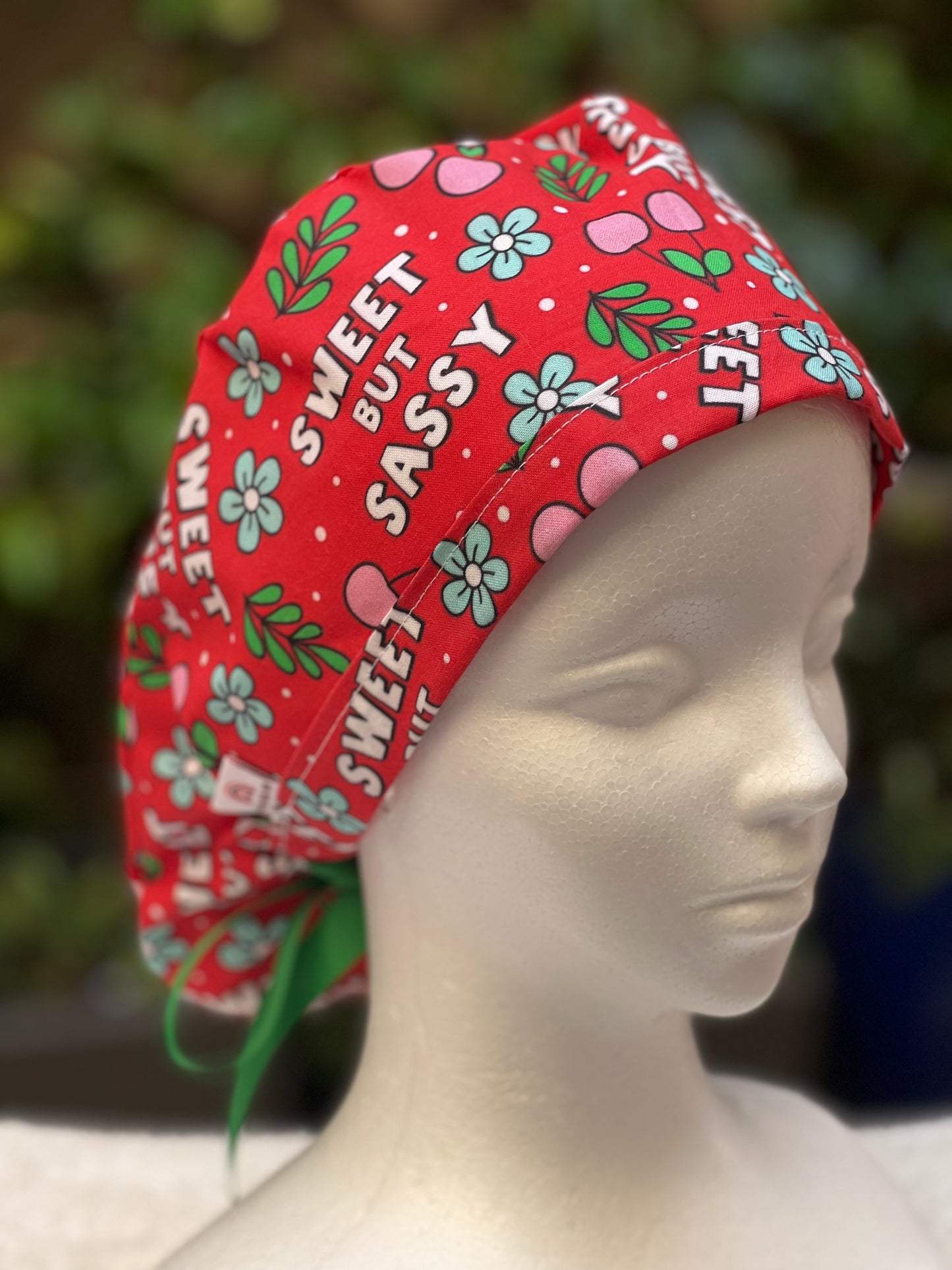 Red Sweet but Sassy Ponytail Scrub Cap