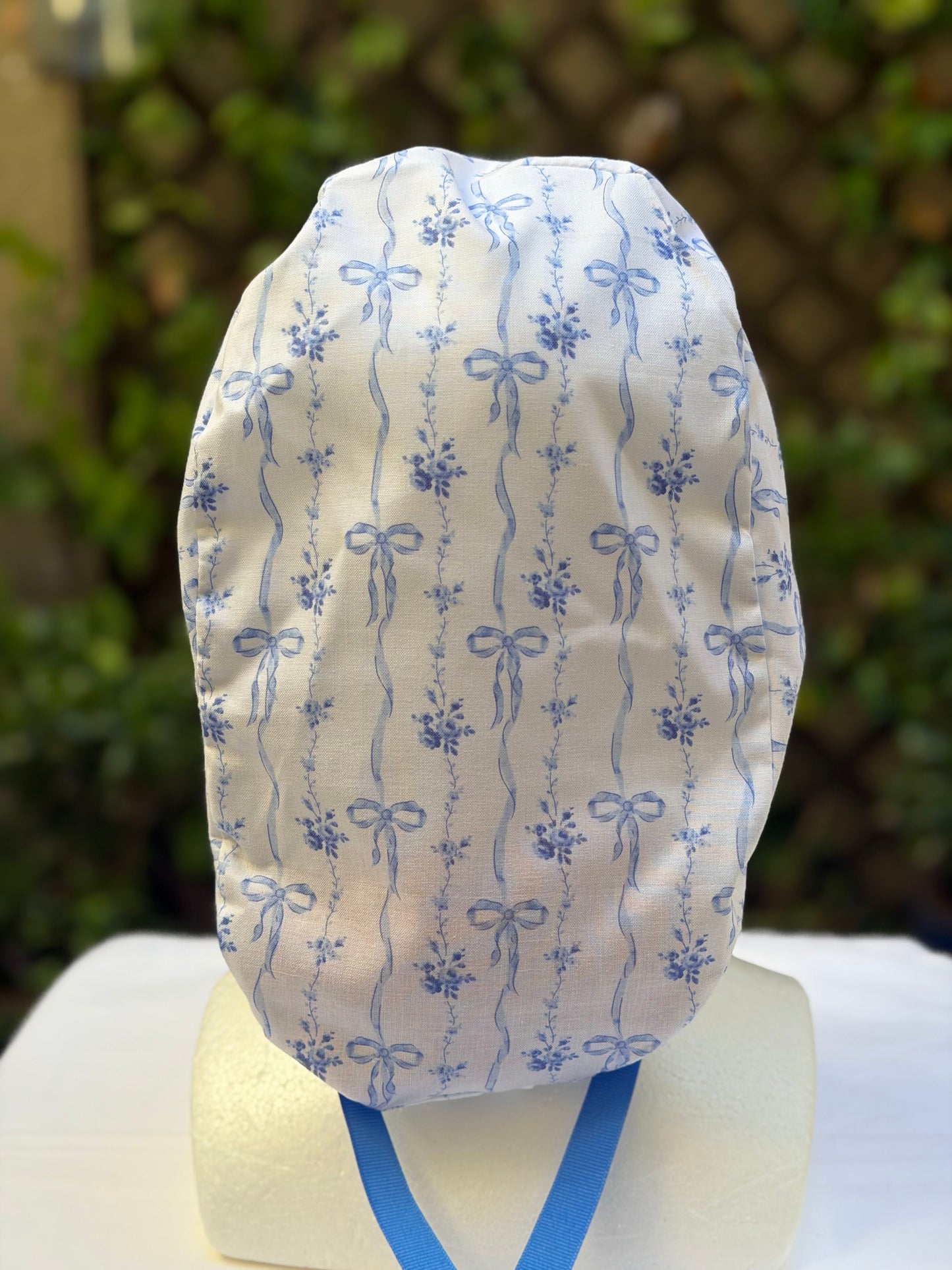 Blue flowers Ponytail Scrub Cap