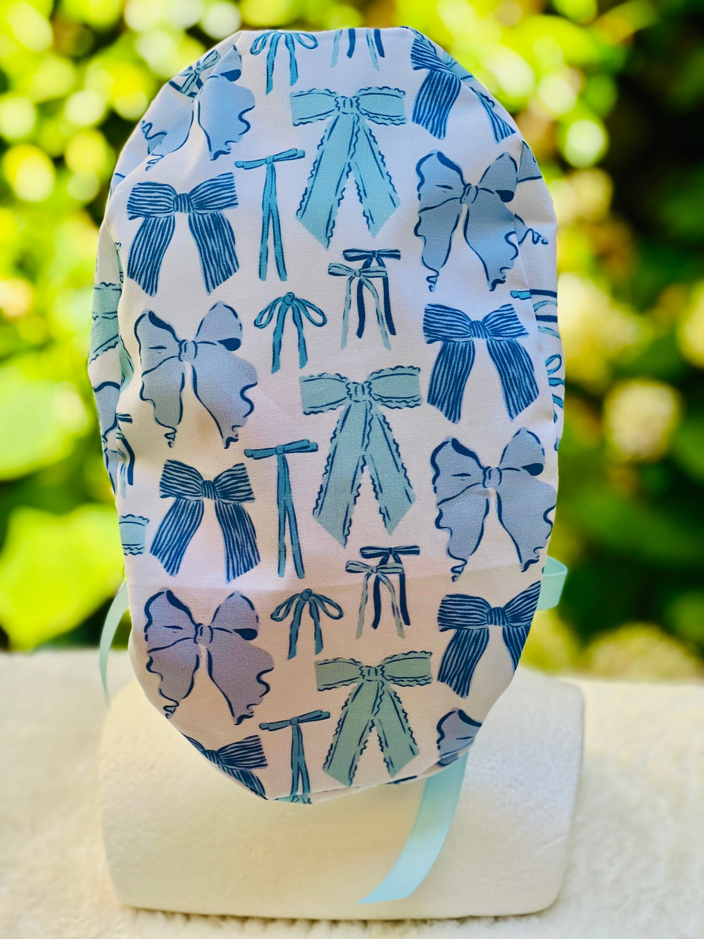 Blue Bows Ponytail Scrub Cap
