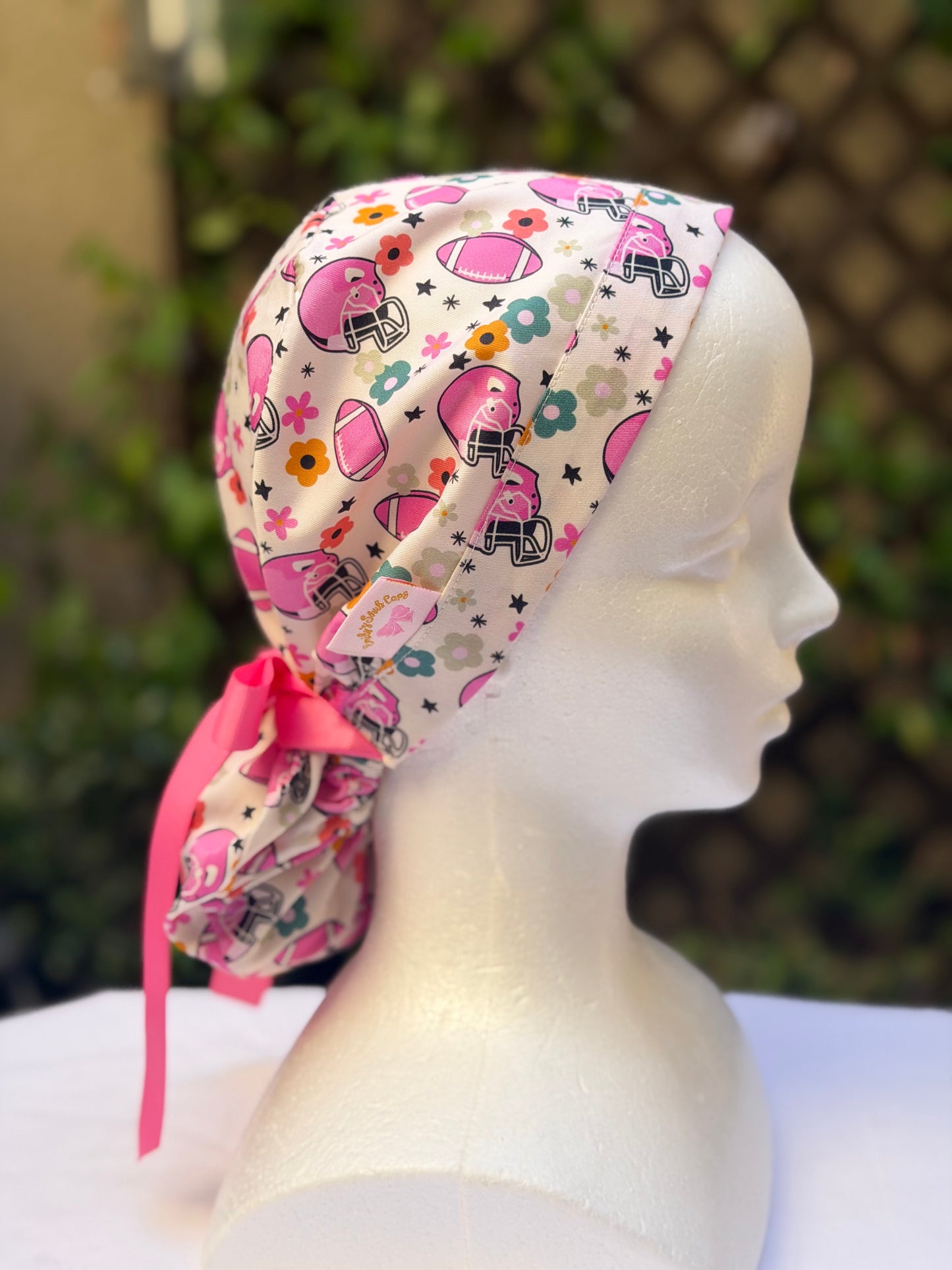 Football girly Ponytail Scrub Cap