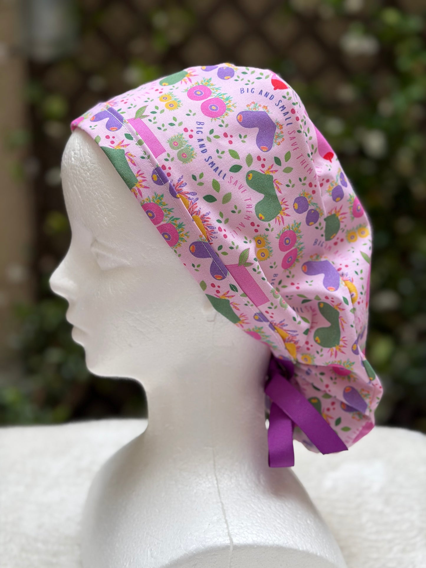 Purple Breast Ponytail Scrub Cap