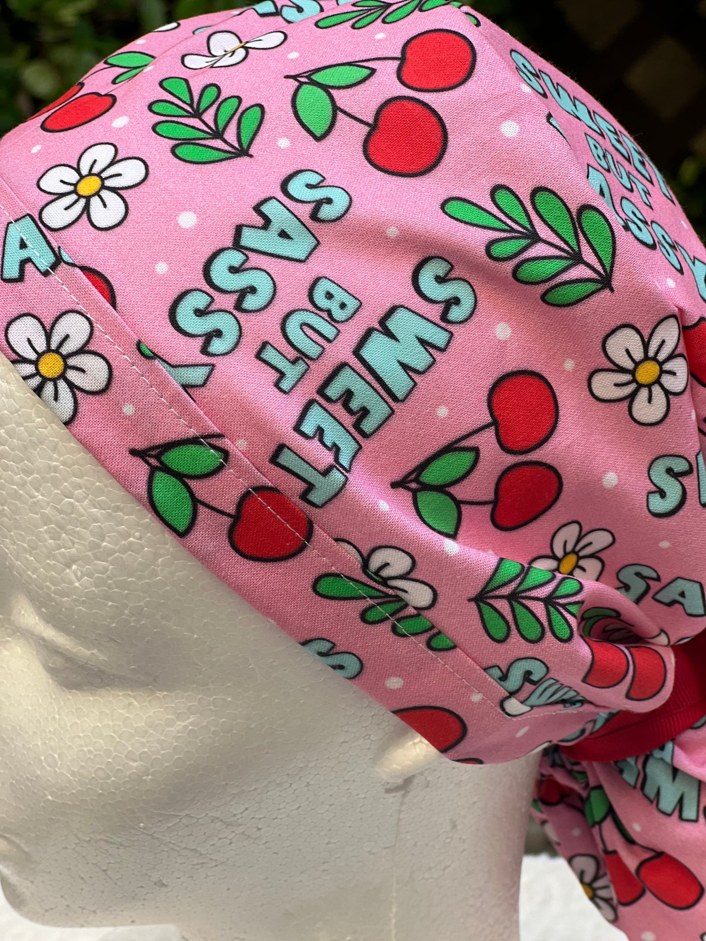Pink Sweet but Sassy Ponytail Scrub Cap