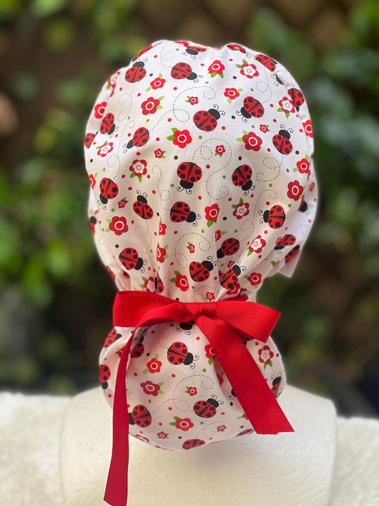 Ladybugs Ponytail Scrub Cap