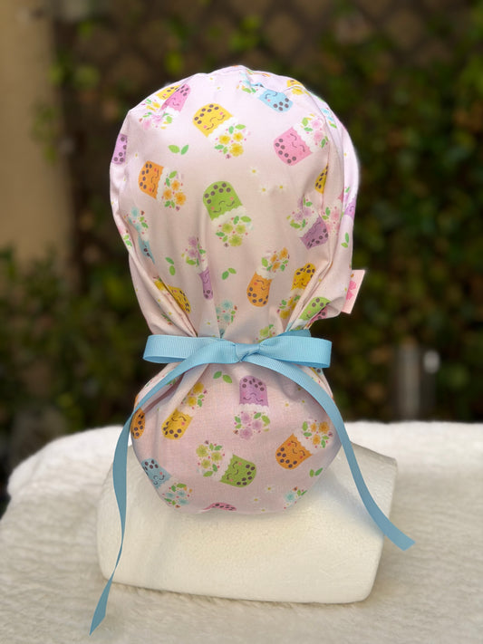 Boba with Caution Ponytail Scrub Cap