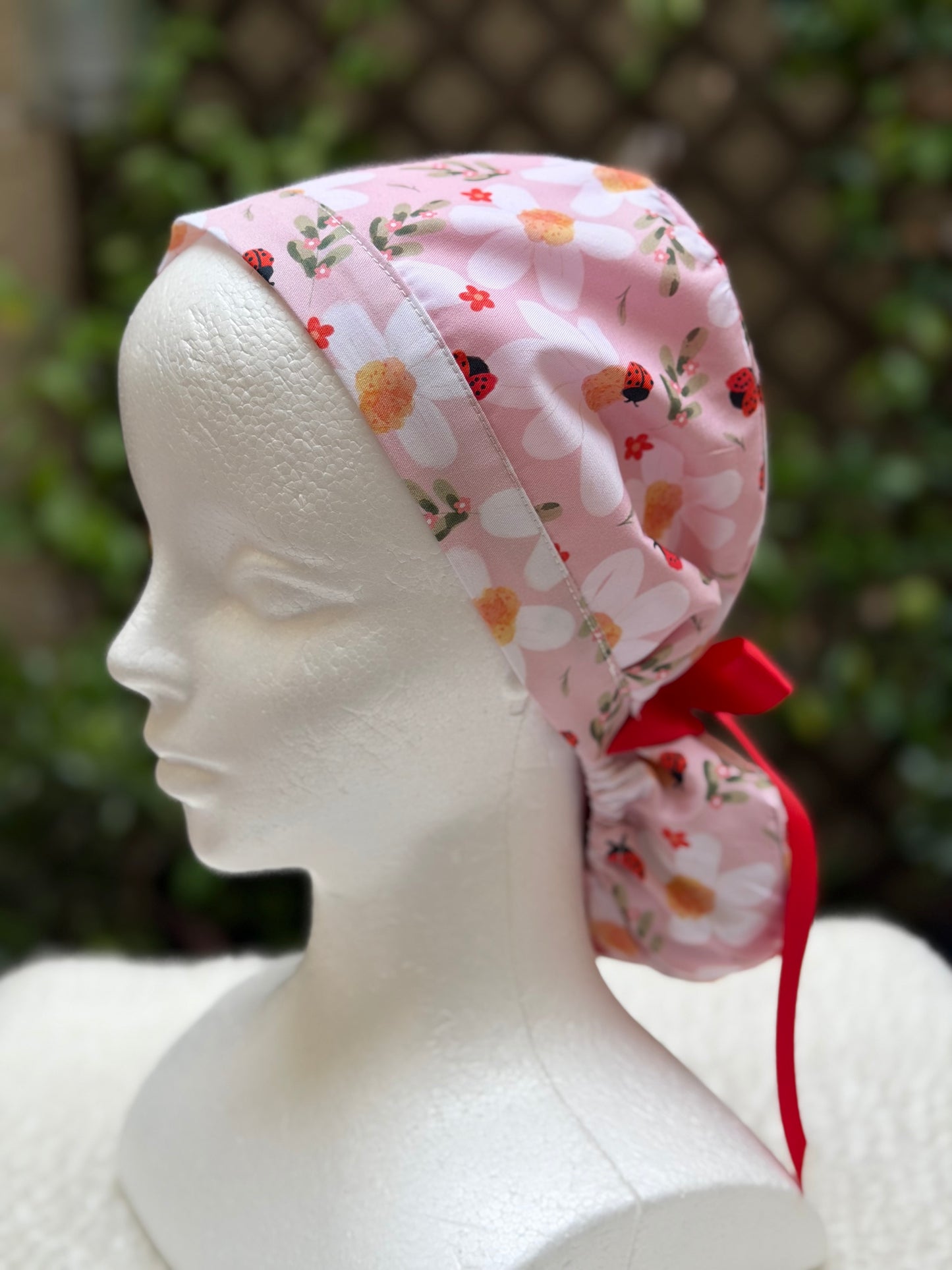 Flowers and Bees Ponytail Scrub Cap