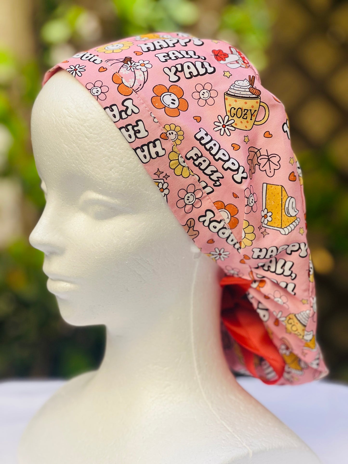 Happy Fall Y’ All Ponytail Scrub Cap