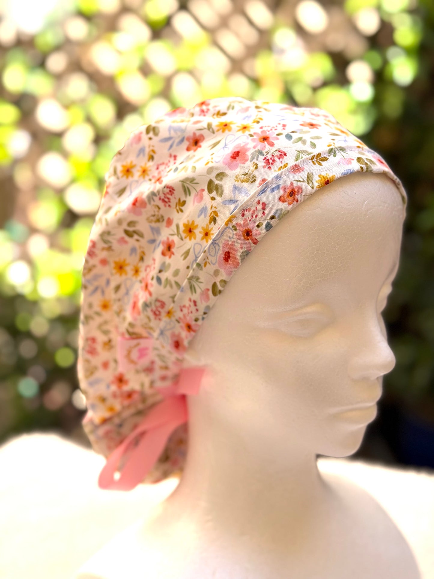 Summer floral Ponytail Scrub Cap