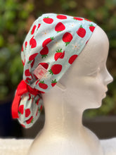 Load image into Gallery viewer, Green strawberry with daisies ponytail scrub cap

