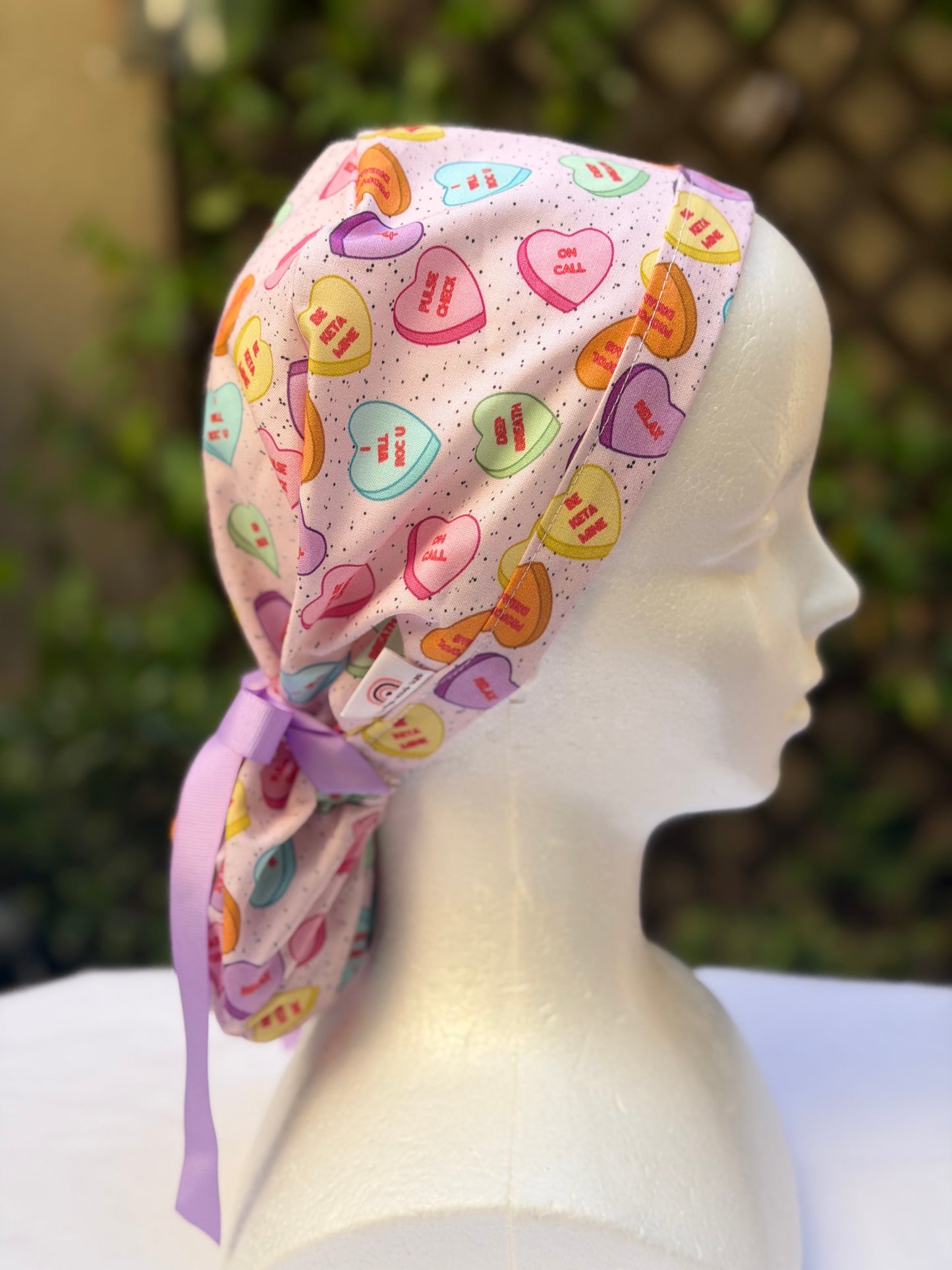 Anesthesia Valentine Ponytail Scrub Cap