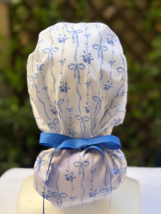 Blue flowers Ponytail Scrub Cap