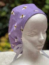 Load image into Gallery viewer, Purple Bees Ponytail Scrub cap
