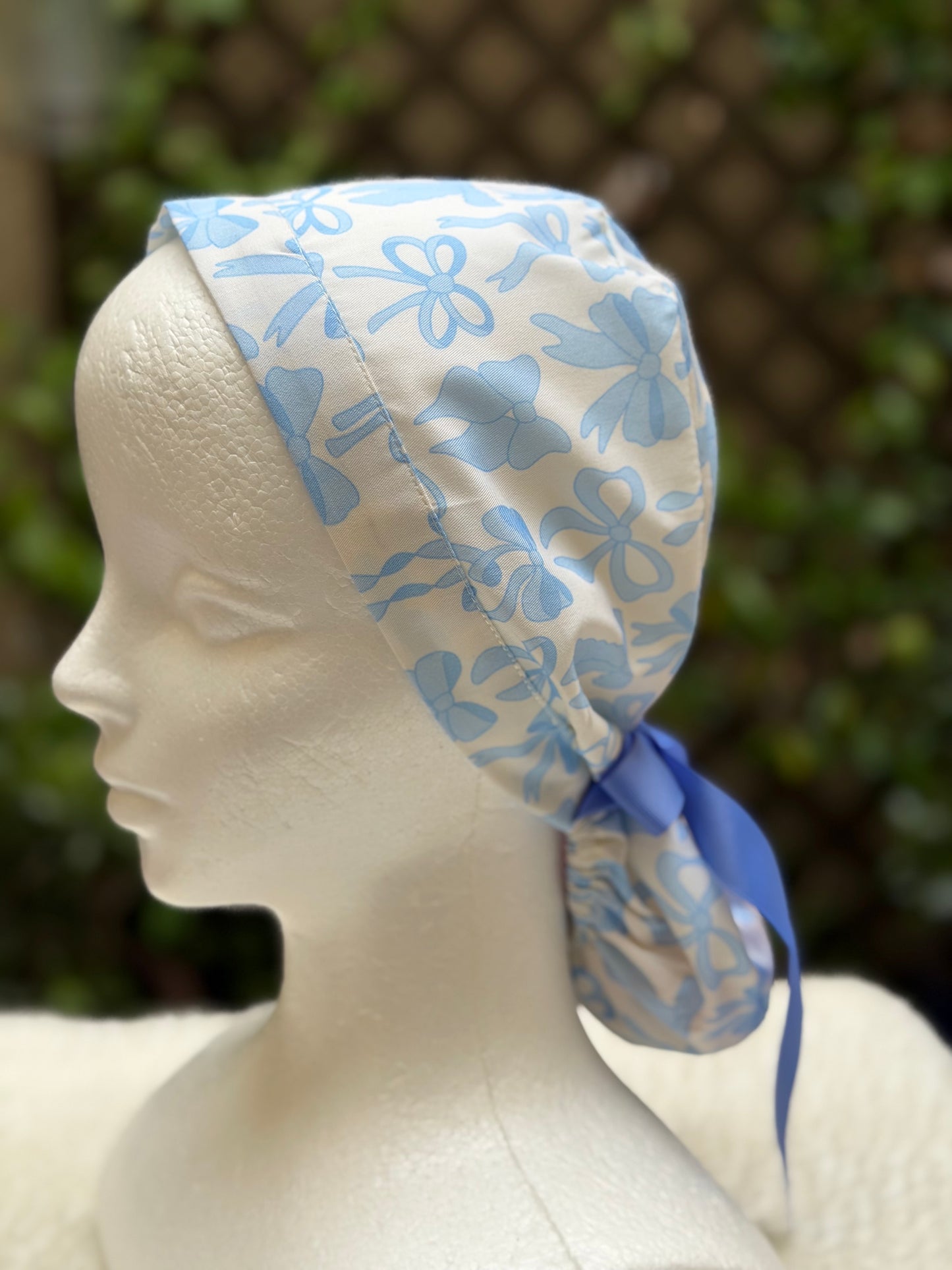 Blue bow Ponytail Scrub Cap