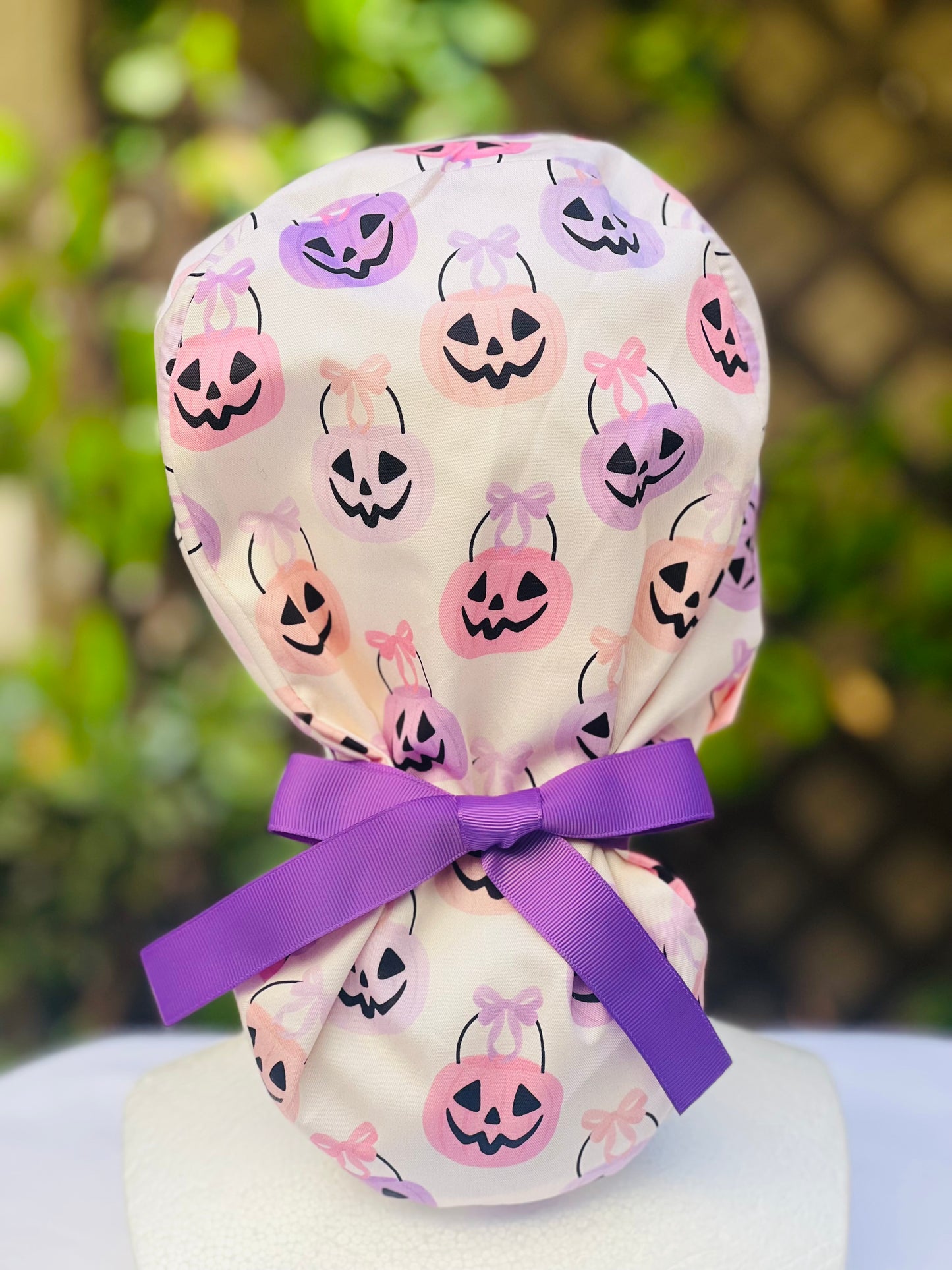 Trick or treat bag Ponytail Scrub Cap