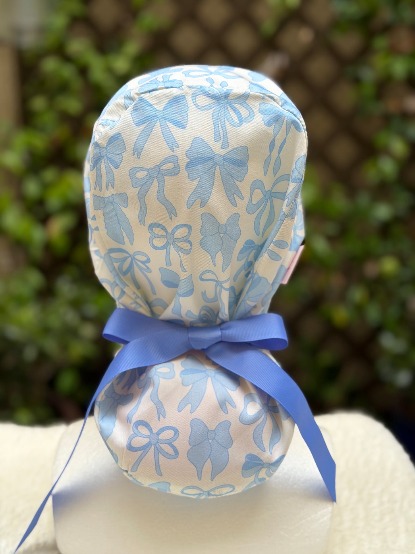 Blue bow Ponytail Scrub Cap
