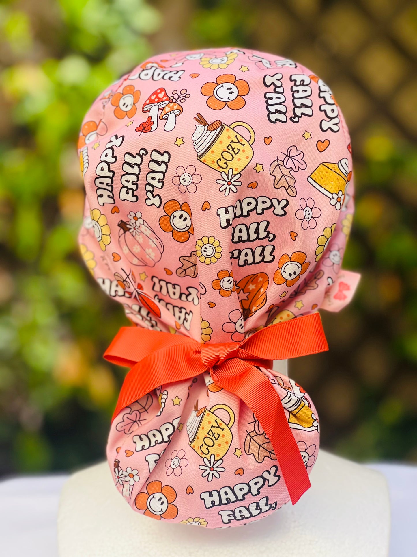 Happy Fall Y’ All Ponytail Scrub Cap