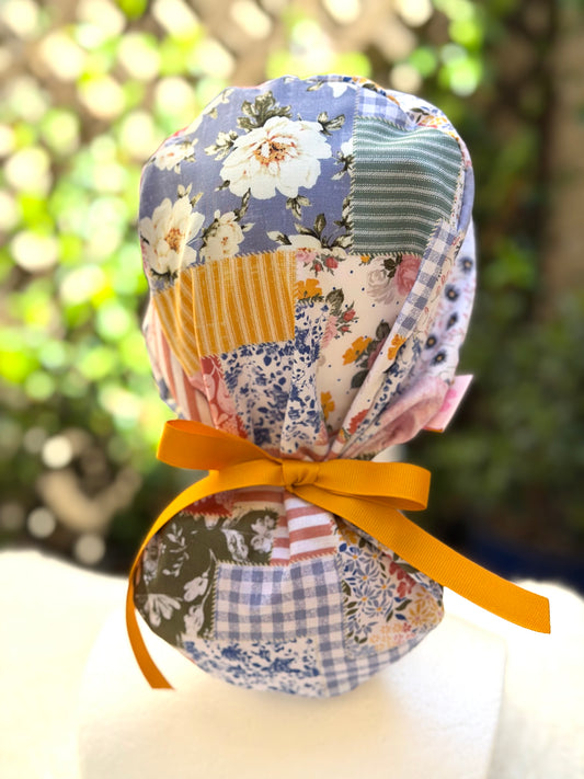 Summer patchwork Ponytail Scrub Cap