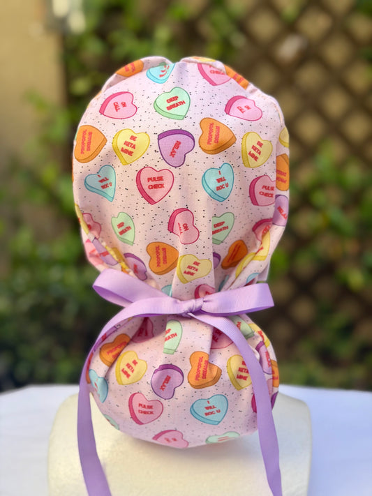 Anesthesia Valentine Ponytail Scrub Cap