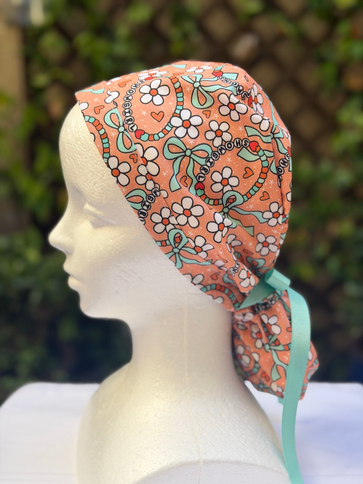 Showgirl with Caution Ponytail Scrub Cap