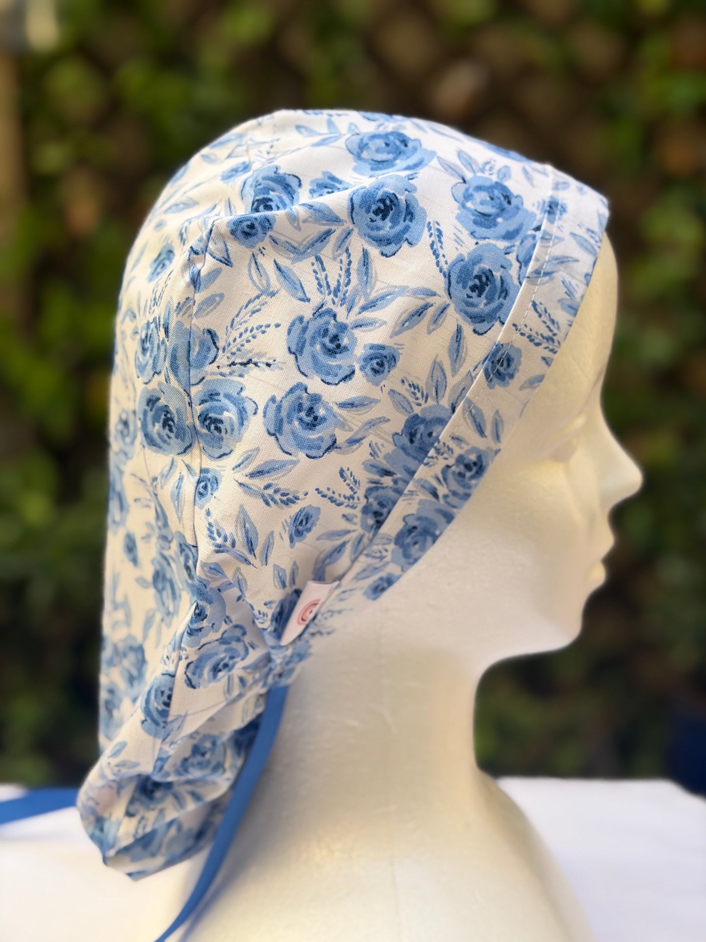 Blue flowers Ponytail Scrub Cap
