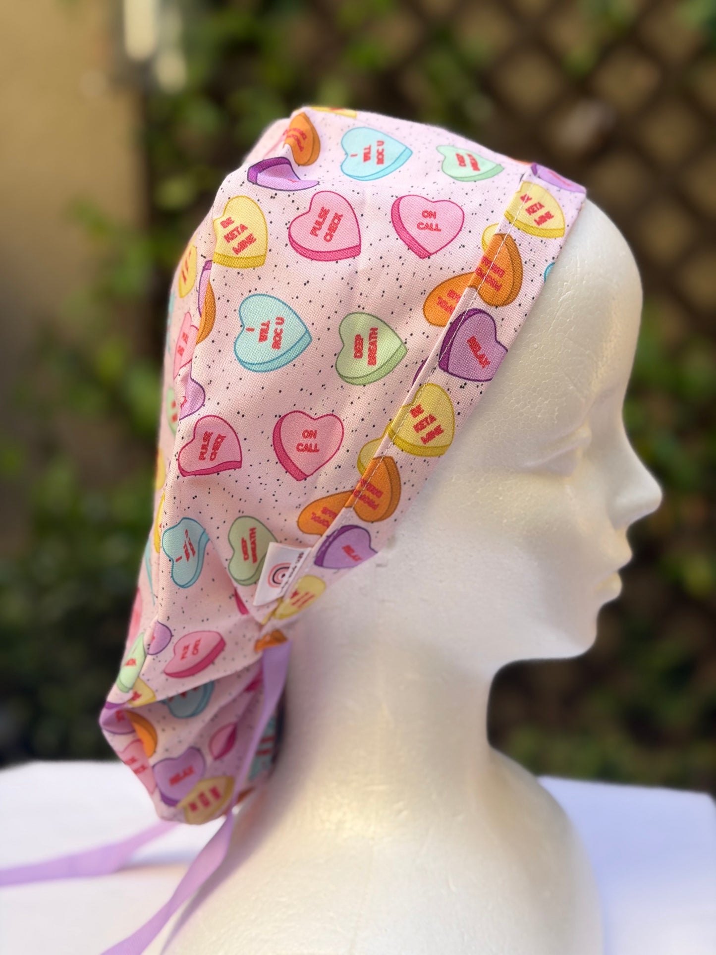 Anesthesia Valentine Ponytail Scrub Cap