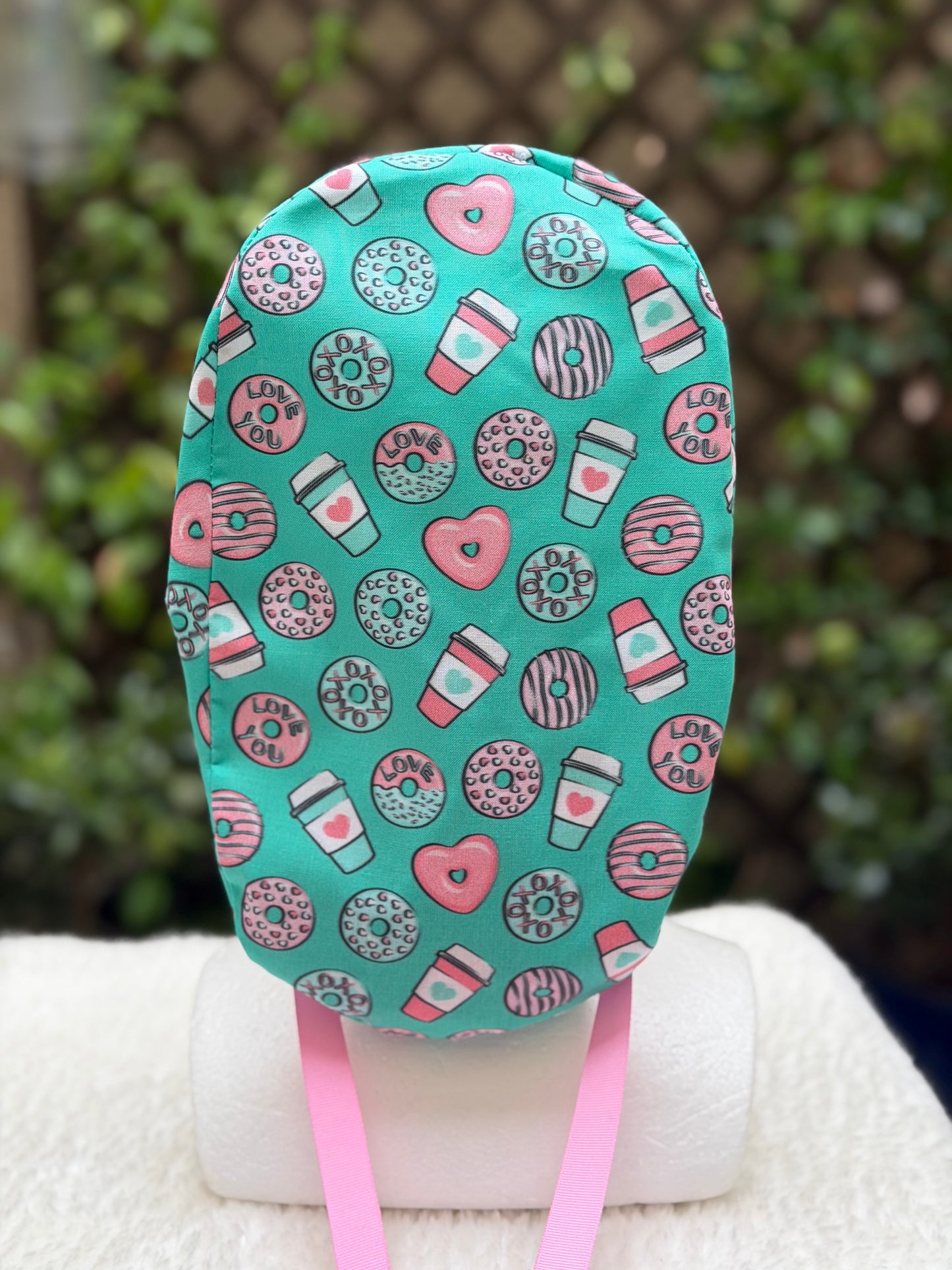 Cofee and Donuts Anesthesia Valentine Ponytail Scrub Cap