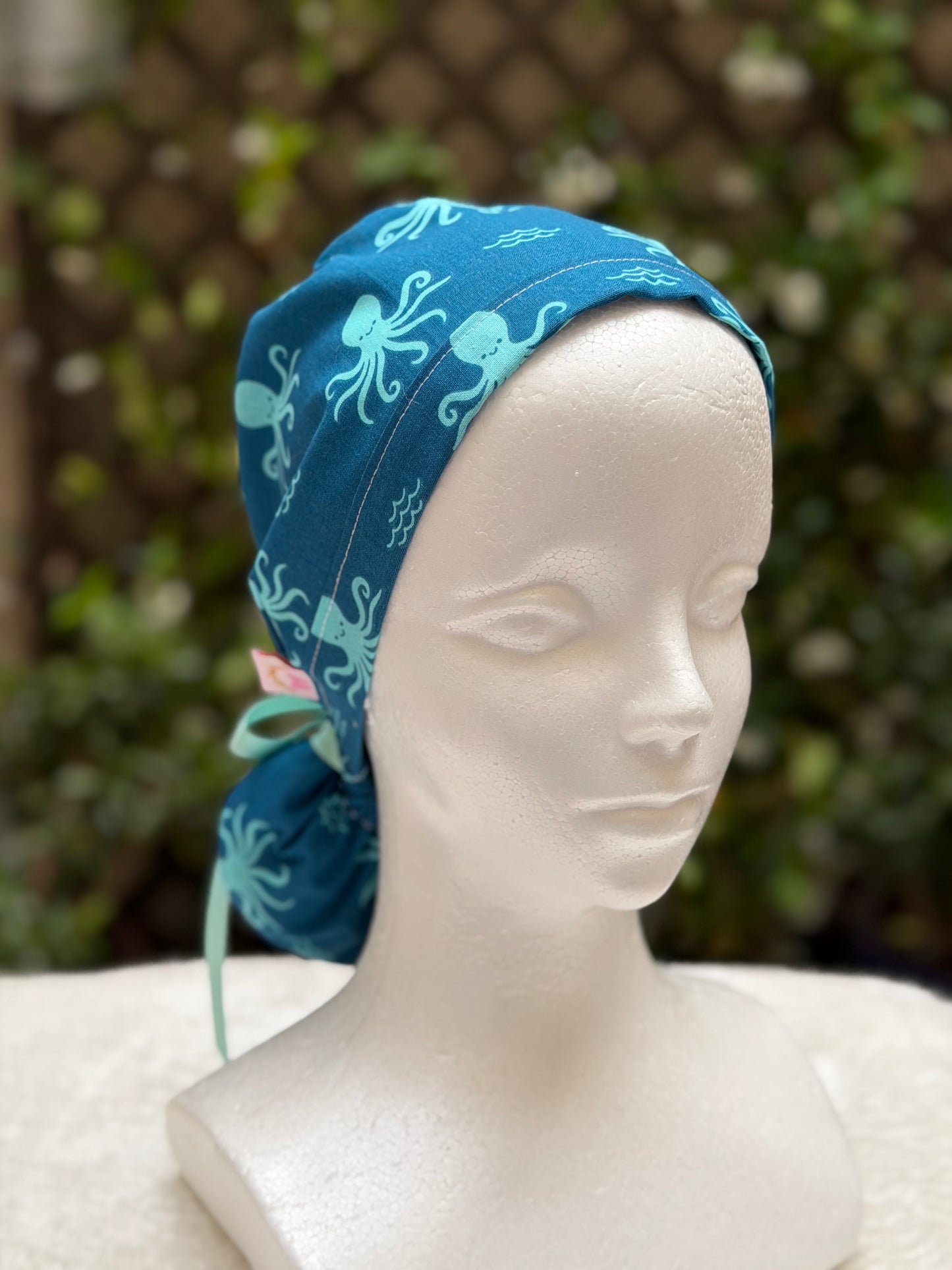 Sea life octopus Ponytail Scrub Cap