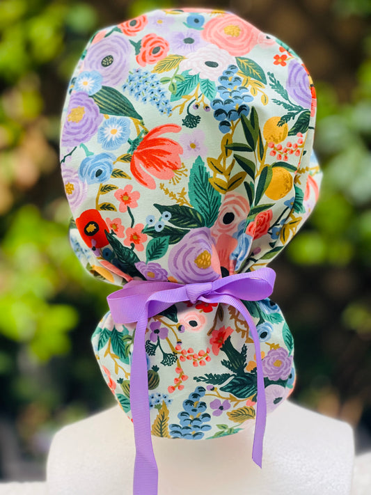 Lavender ponytail scrub cap