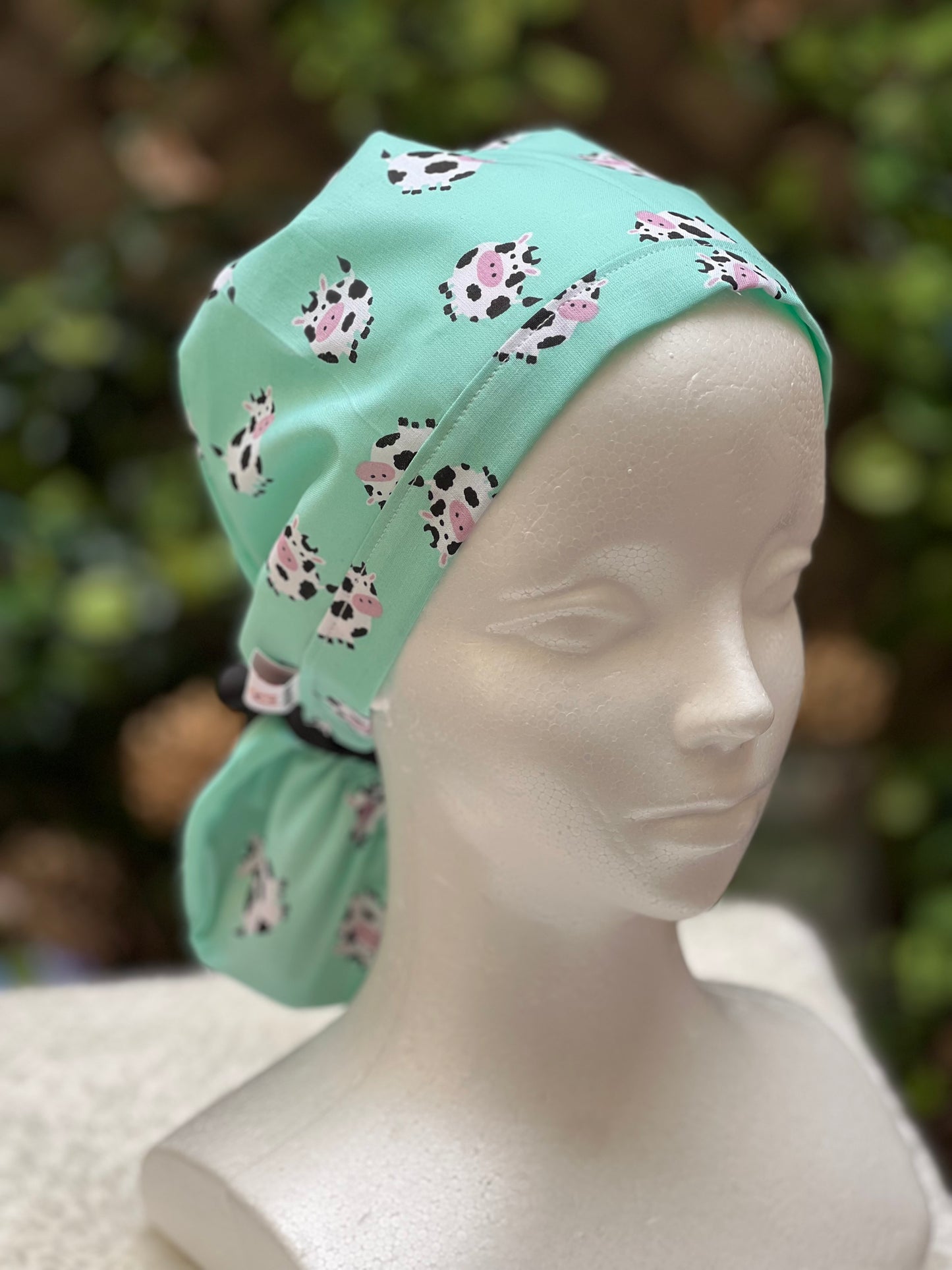Cow Print Ponytail Scrub Cap