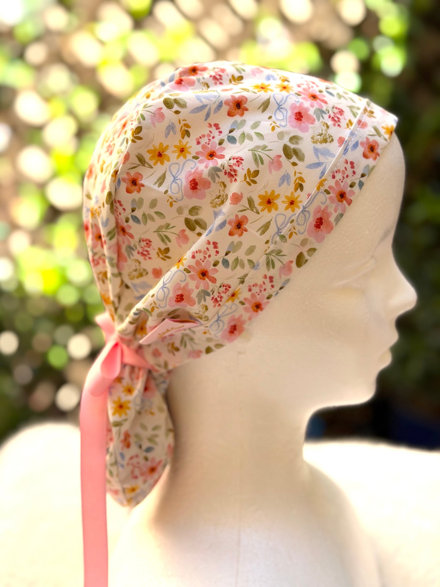 Summer floral Ponytail Scrub Cap
