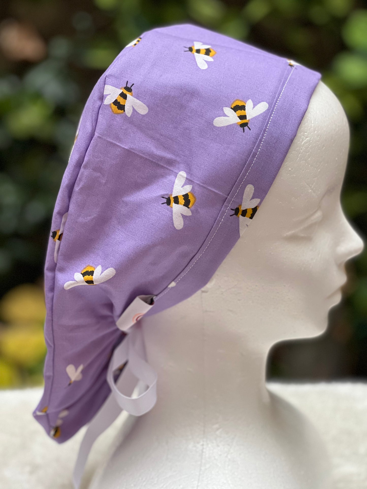 Purple Bees Ponytail Scrub cap