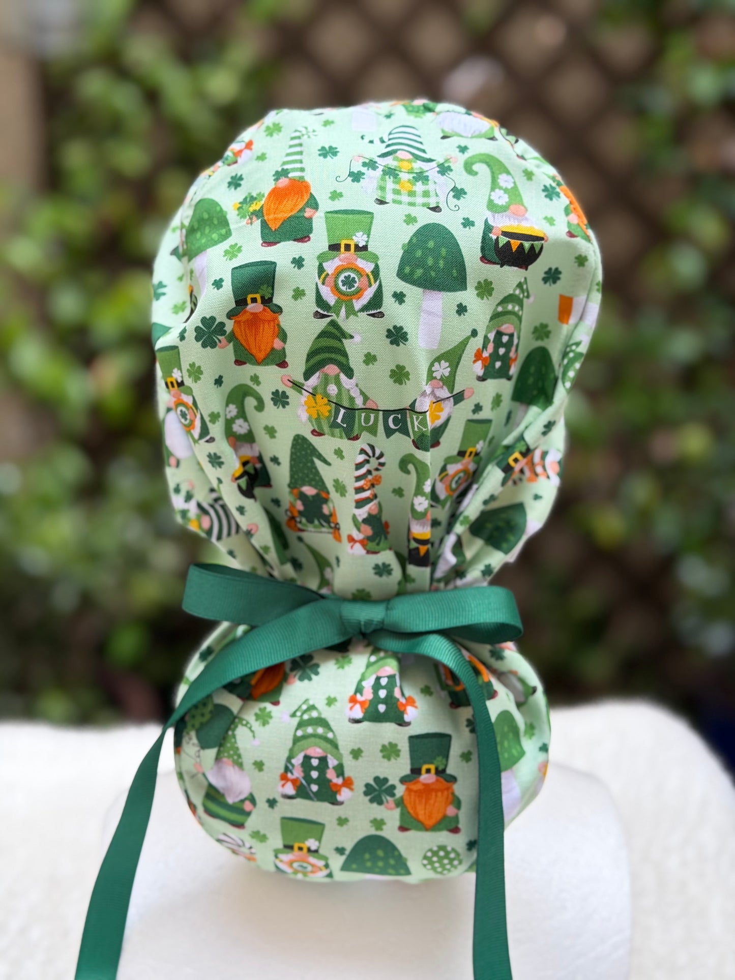 St. Patrick’s Gnomes Ponytail Scrub Cap