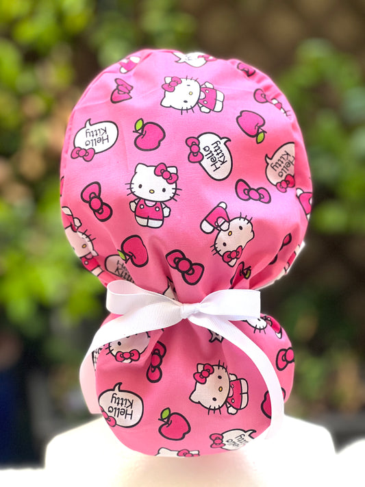 Pink Kitty Ponytail Scrub Cap