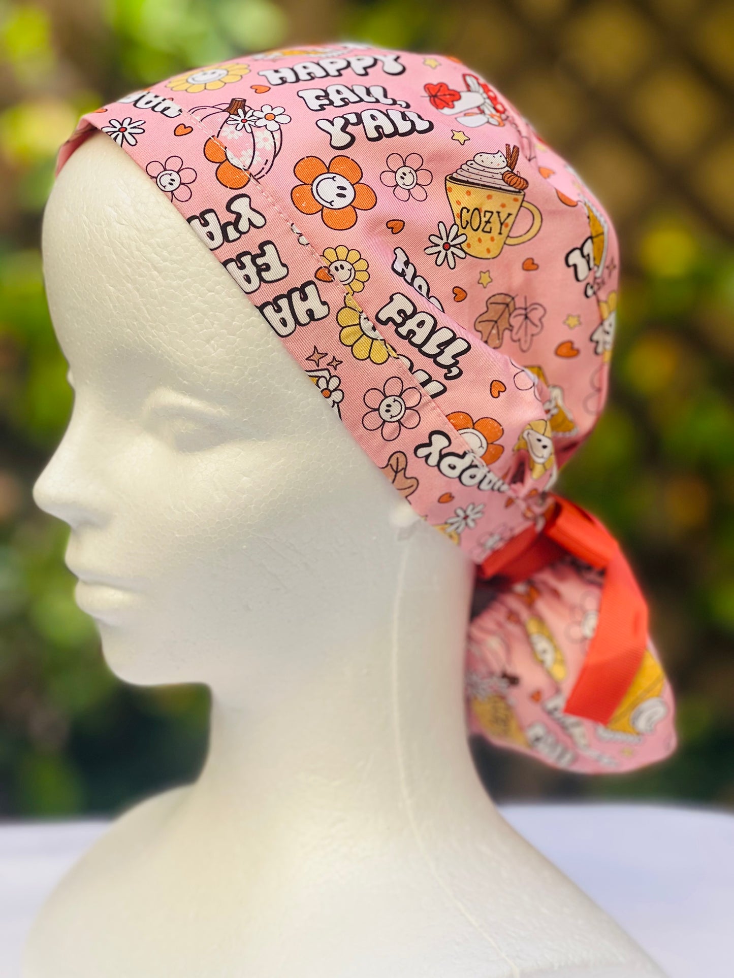 Happy Fall Y’ All Ponytail Scrub Cap