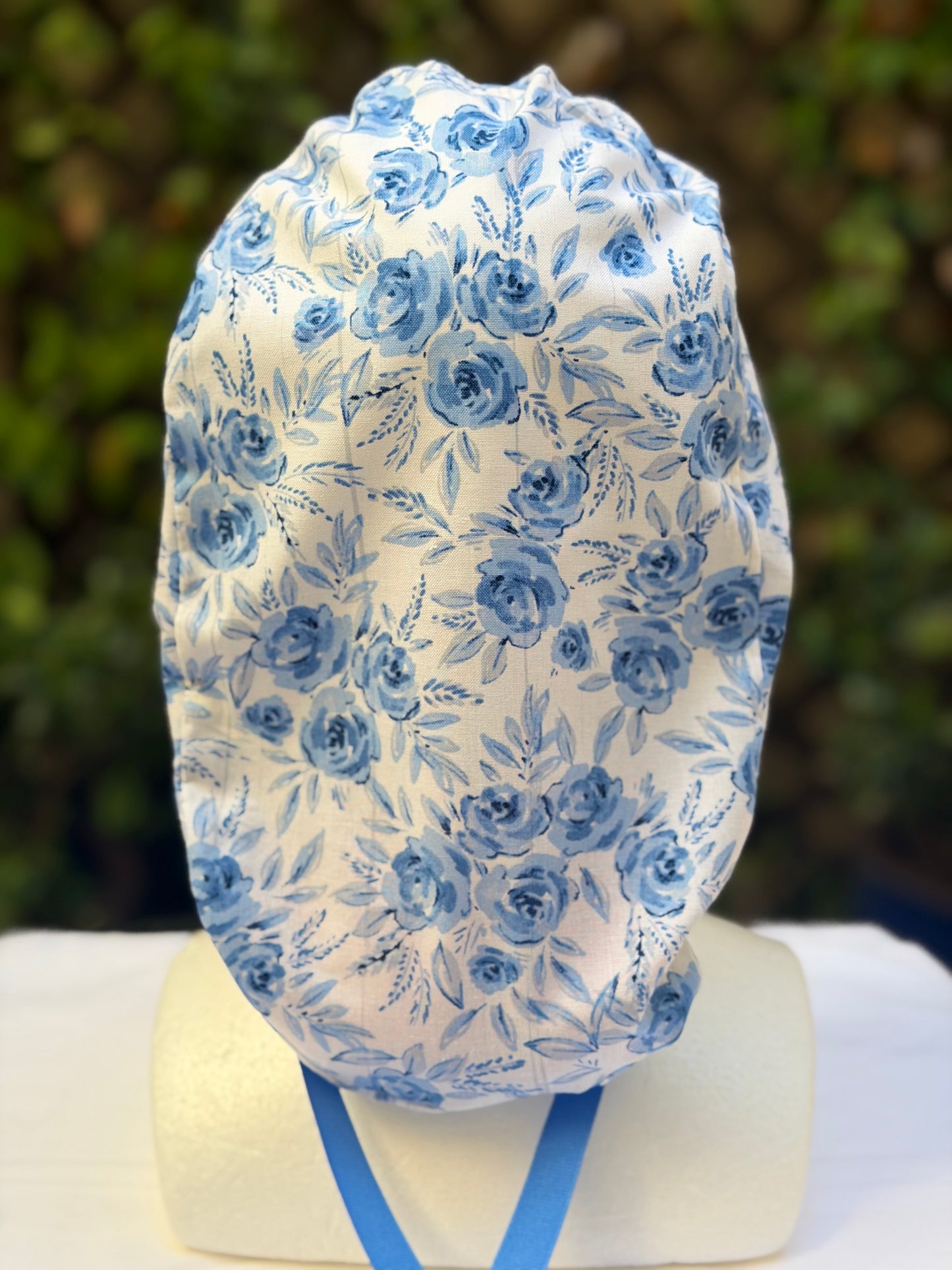 Blue flowers Ponytail Scrub Cap