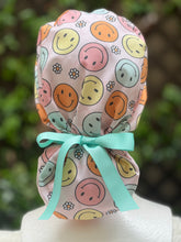 Load image into Gallery viewer, Retro smiley Face Ponytail Scrub Cap
