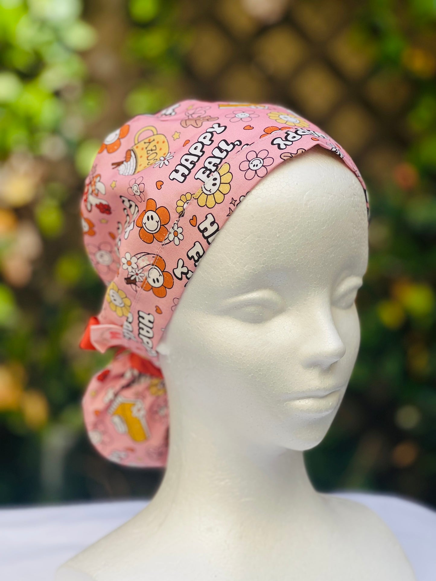 Happy Fall Y’ All Ponytail Scrub Cap