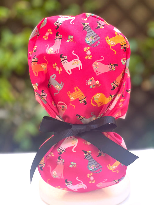 halloween kitty Ponytail scrub cap