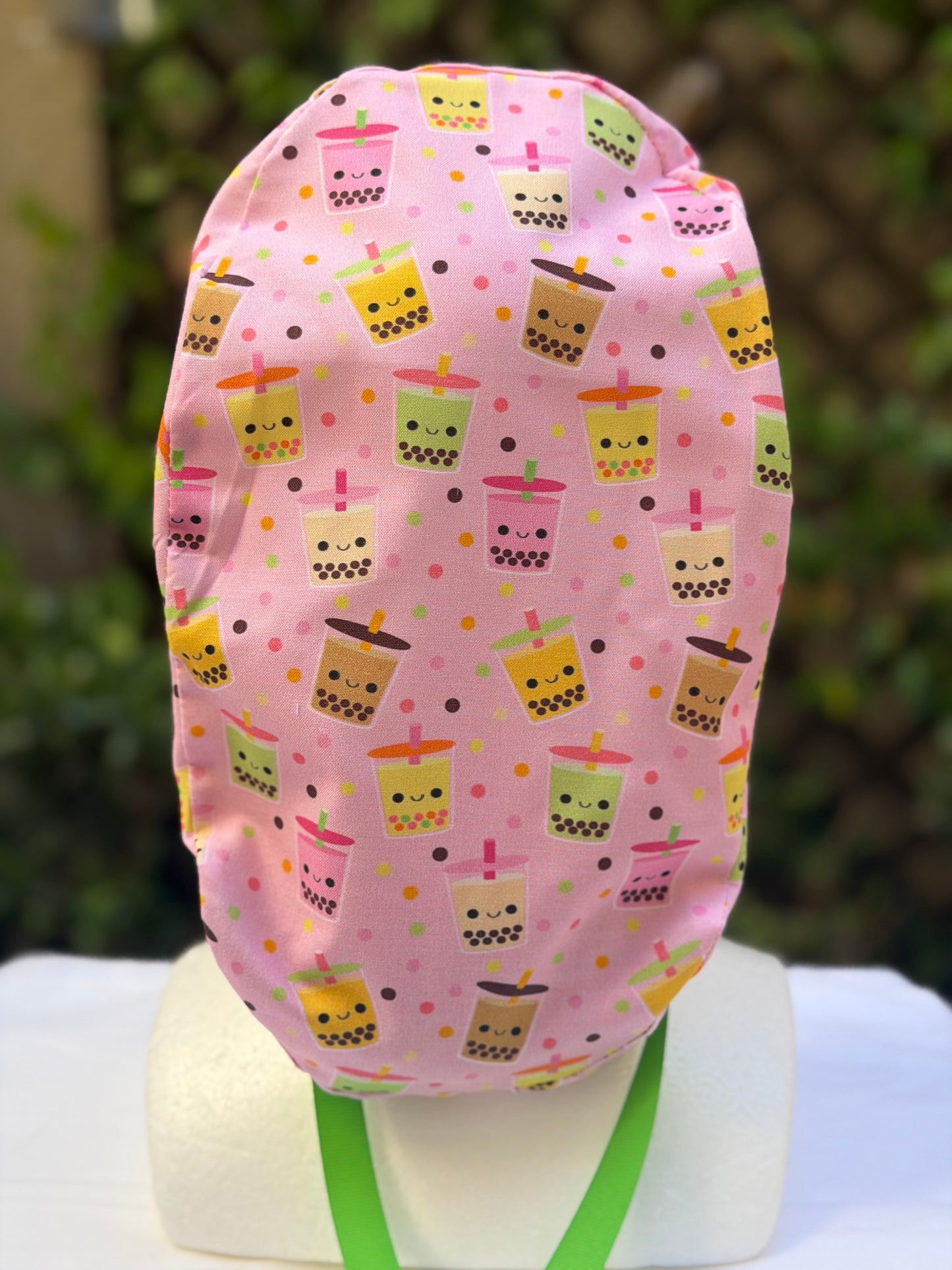 Boba with Caution Ponytail Scrub Cap