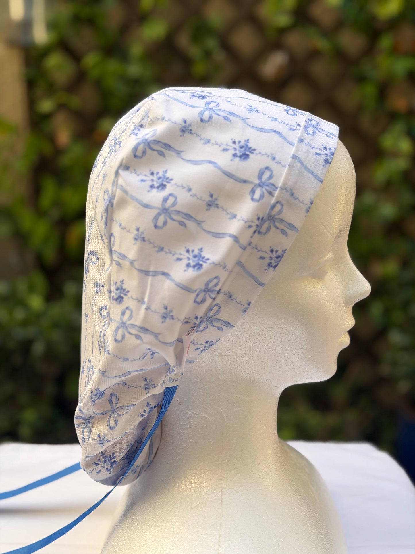 Blue flowers Ponytail Scrub Cap