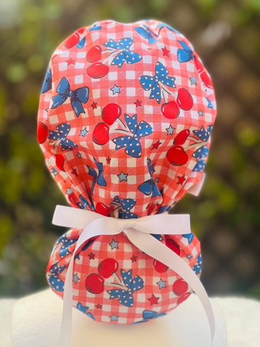 Red bow scrub Cap