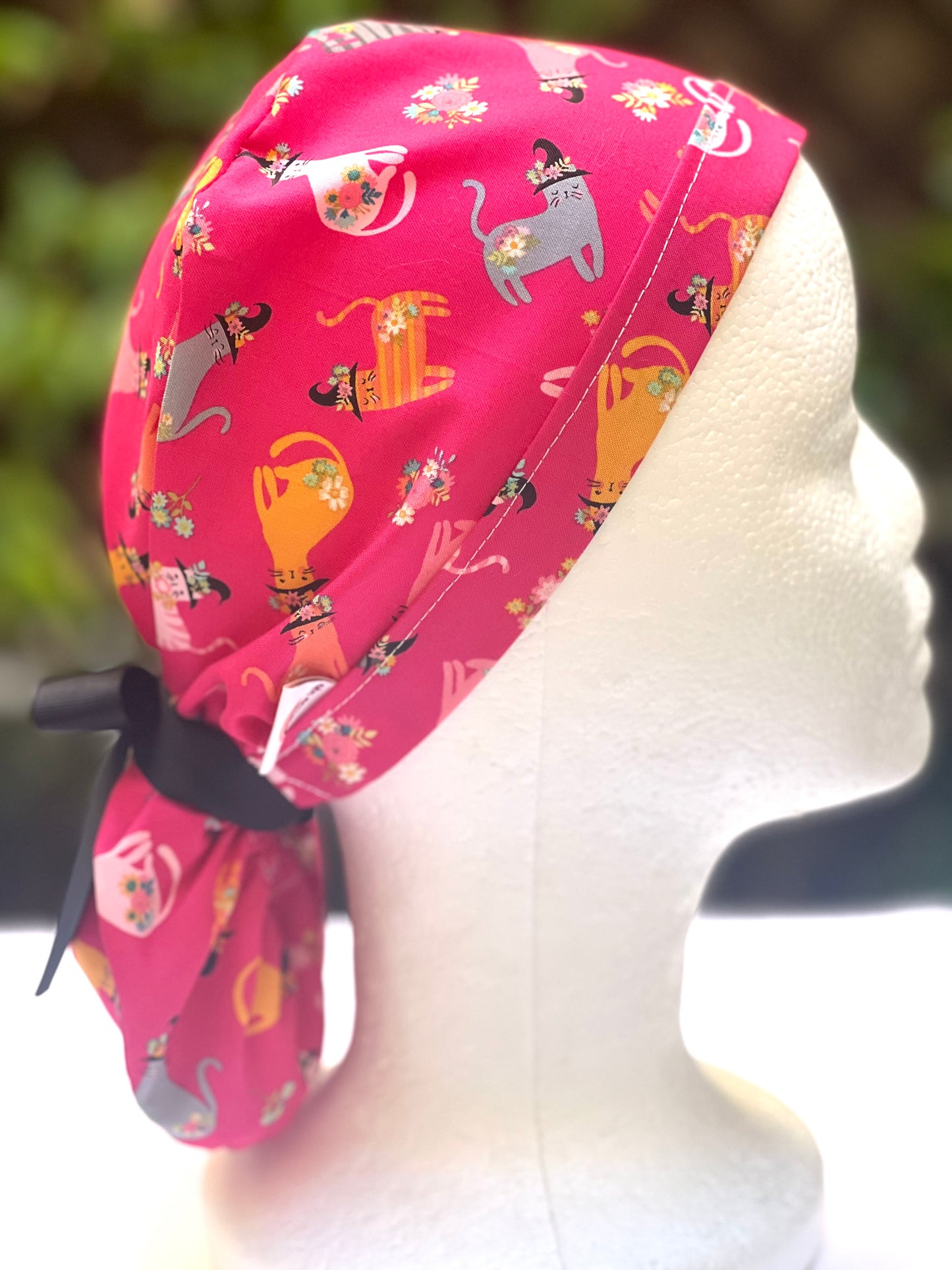 halloween kitty Ponytail scrub cap