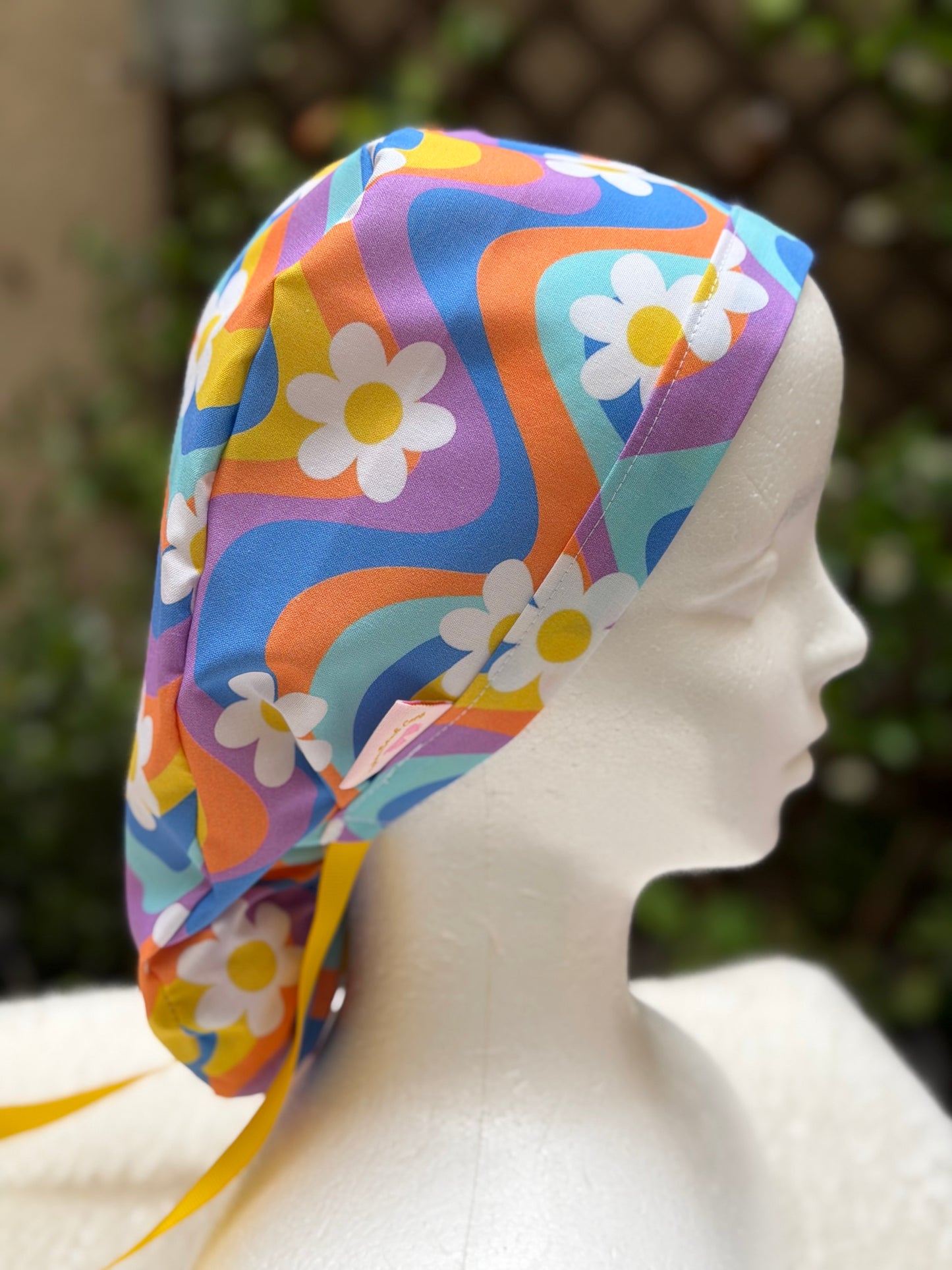 Blue Retro Ponytail Scrub Cap